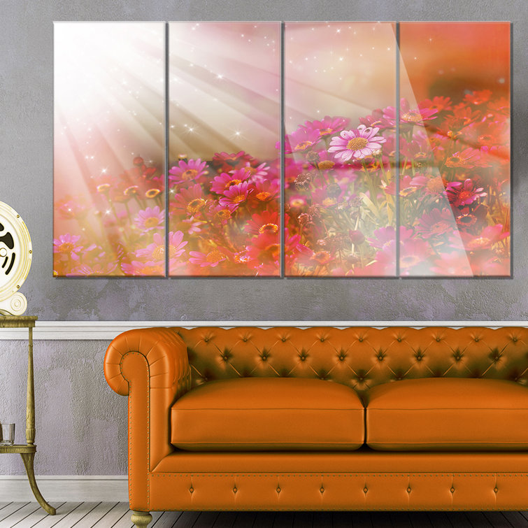 DesignArt 'Little Red and Pink Flowers Spring' 4 Piece Photographic